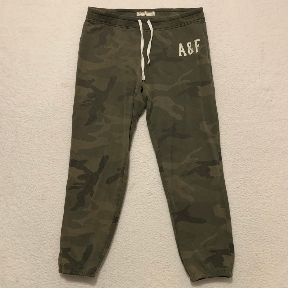Abercrombie & Fitch Camo Jogger Sweatpants Womens L (34x27) Drawstring Green